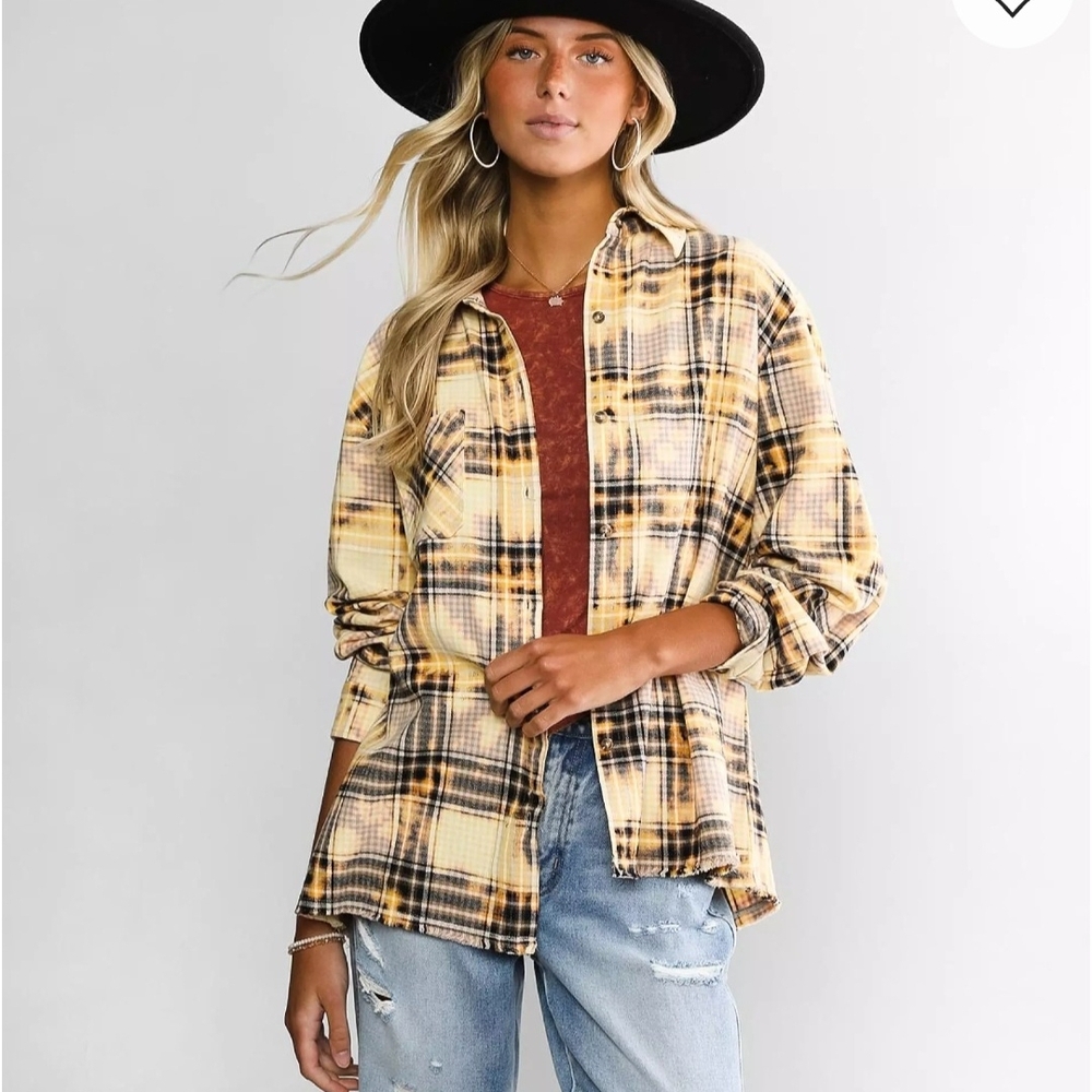 BUCKLE- La la Island Upcycled Yellow/black Flannel, Creek Ranch Wyoming Size S - Picture 2 of 12